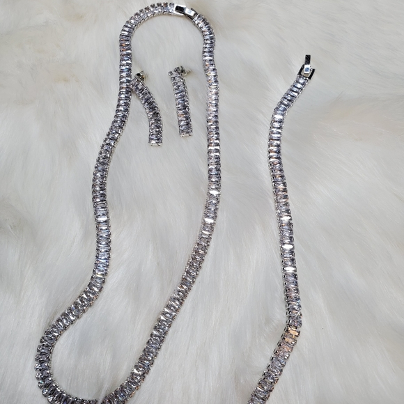 Cz baguette necklace set ✨️ sterling - Picture 3 of 8